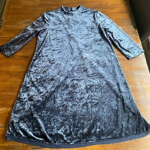 Silver-blue crushed velvet trapeze dress